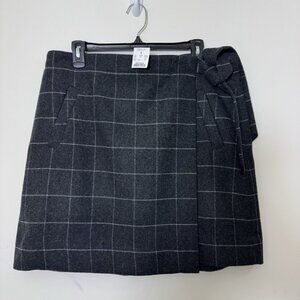 J Crew Women’s Windowpane Plaid Wrap Skirt Size 14 Wool Blend Charcoal Gray New